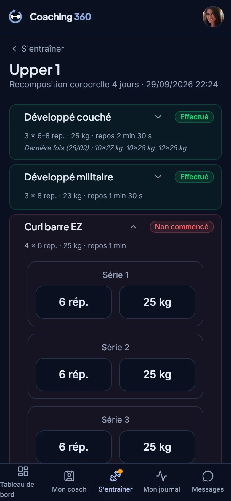 Séance en cours sur le smartphone du client